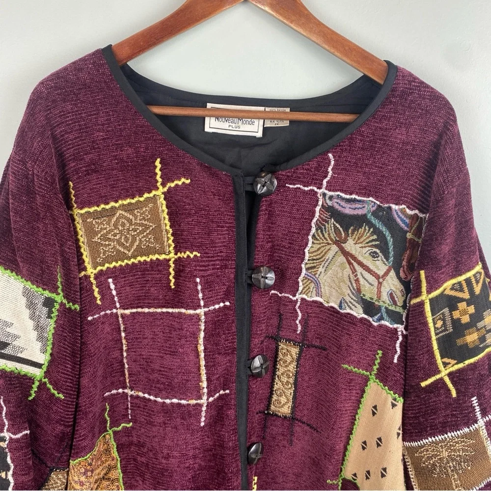 Vintage Nouveau Monde Horse Western Boho Patchwork boho Jacket size 2X